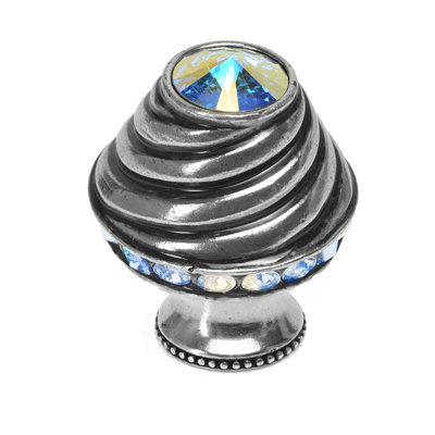 Caché medium round knob with flared foot with 19 rivoli Swarovski Aurore Boreale Crystalsin Chalice