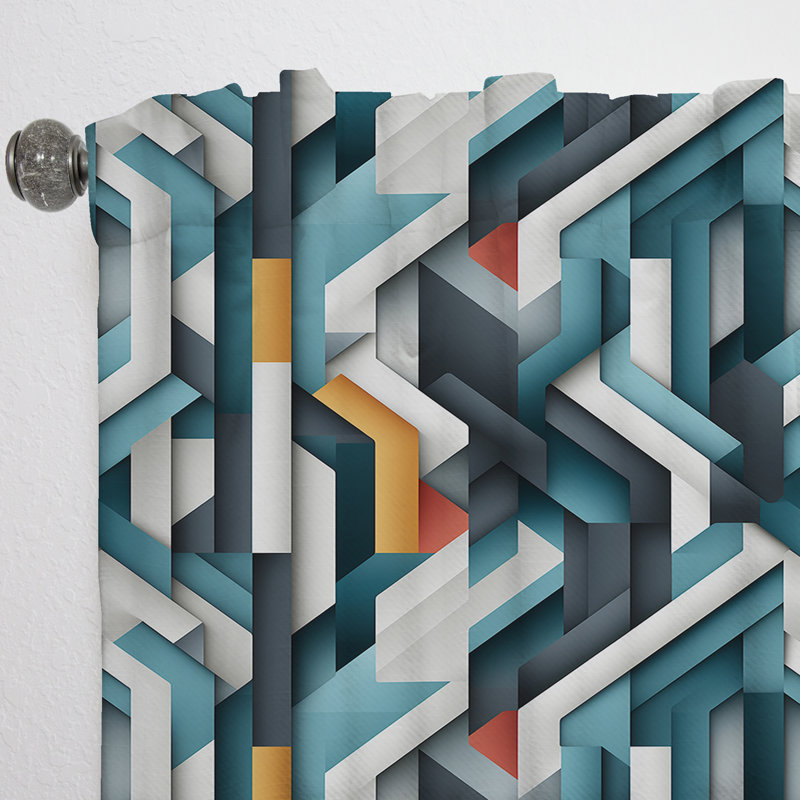 Blue Structured Chic Geometric Melody - Abstract Curtain - Velvet Room Darkening - 1 Panel, 52" W x 84" L