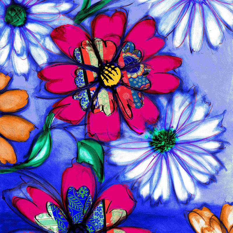 Floral brillant - peinture sur toile tendue, H 12 po x l 12 po