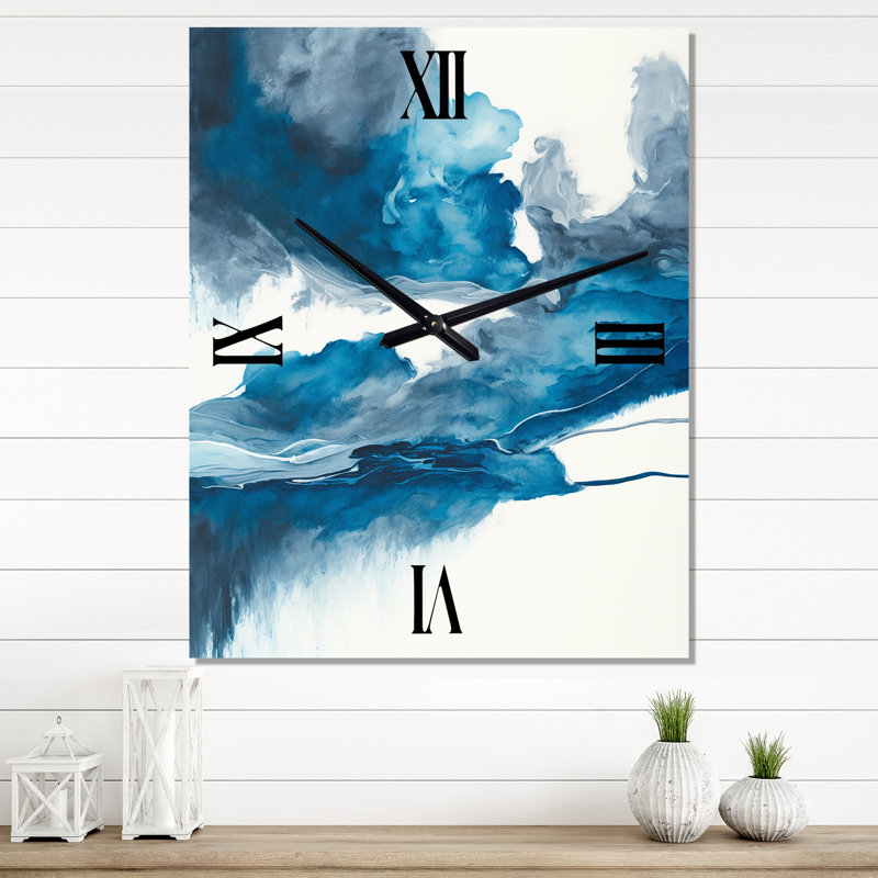 Through The Sapphire Blue Clouds V - Abstract Liquid Ink Modern Wall Clock, Extra Large