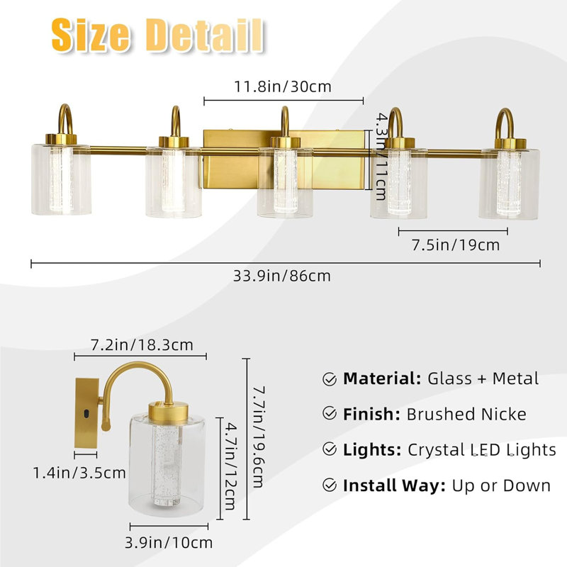 Luminaires de salle de bain en cristal pour salle de bain, appliques de salle de bain en chrome 3 températures