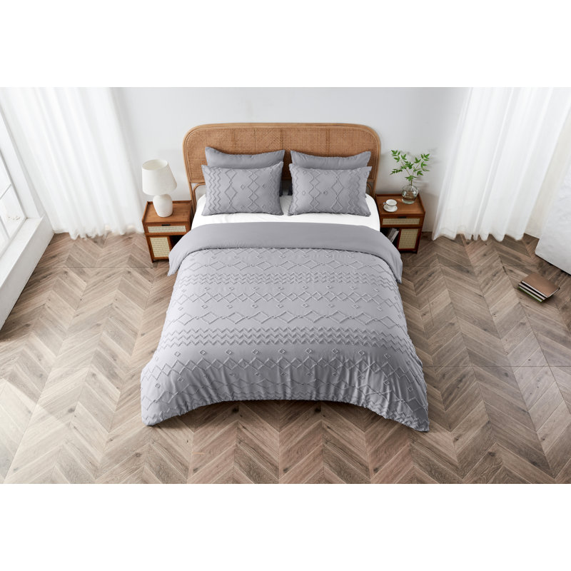 Clark Polyester Geometric Shapes Duvet Cover with Pillowcases, Light Grey, Kingsize