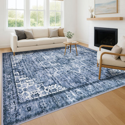 Soft Medallion Printed Rug With Non-Slip Backing Blue Area Rugs Living Room Bedroom Rugs
