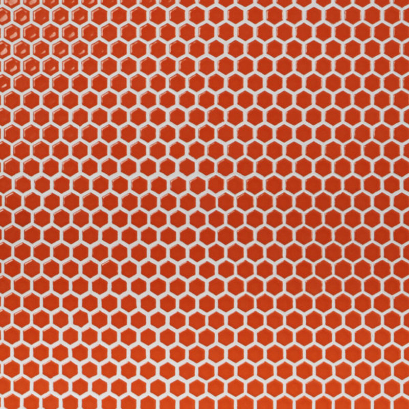 Eden 2.0 Rimmed 1" Hexagon Polished Porcelain Mosaic Tile, Tangerine