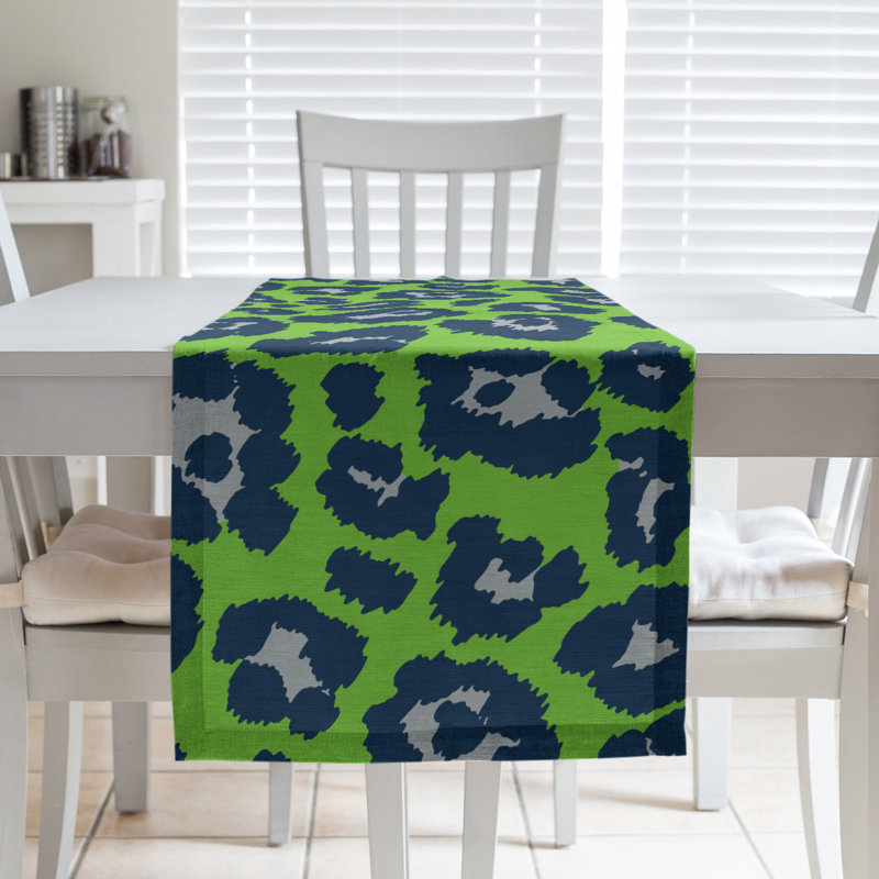 Chemin de table à imprimé animalier, Vert / noir / gris, 72 po x 16 po