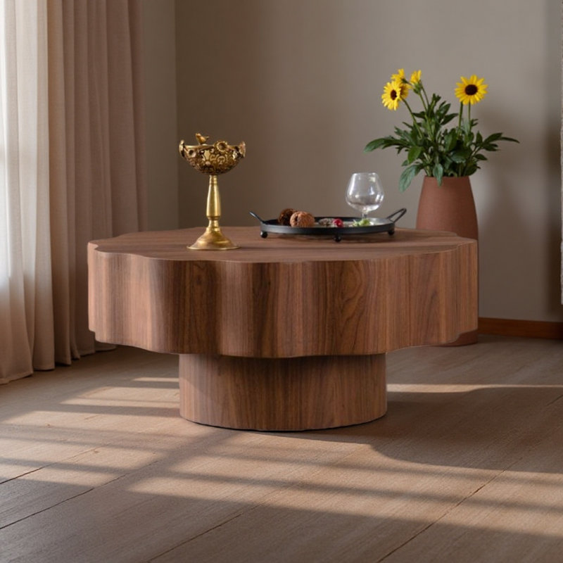 Table basse 31,5 "irrégulière pour le salon, table basse moderne en imitation grain de bois avec rangement ouvert