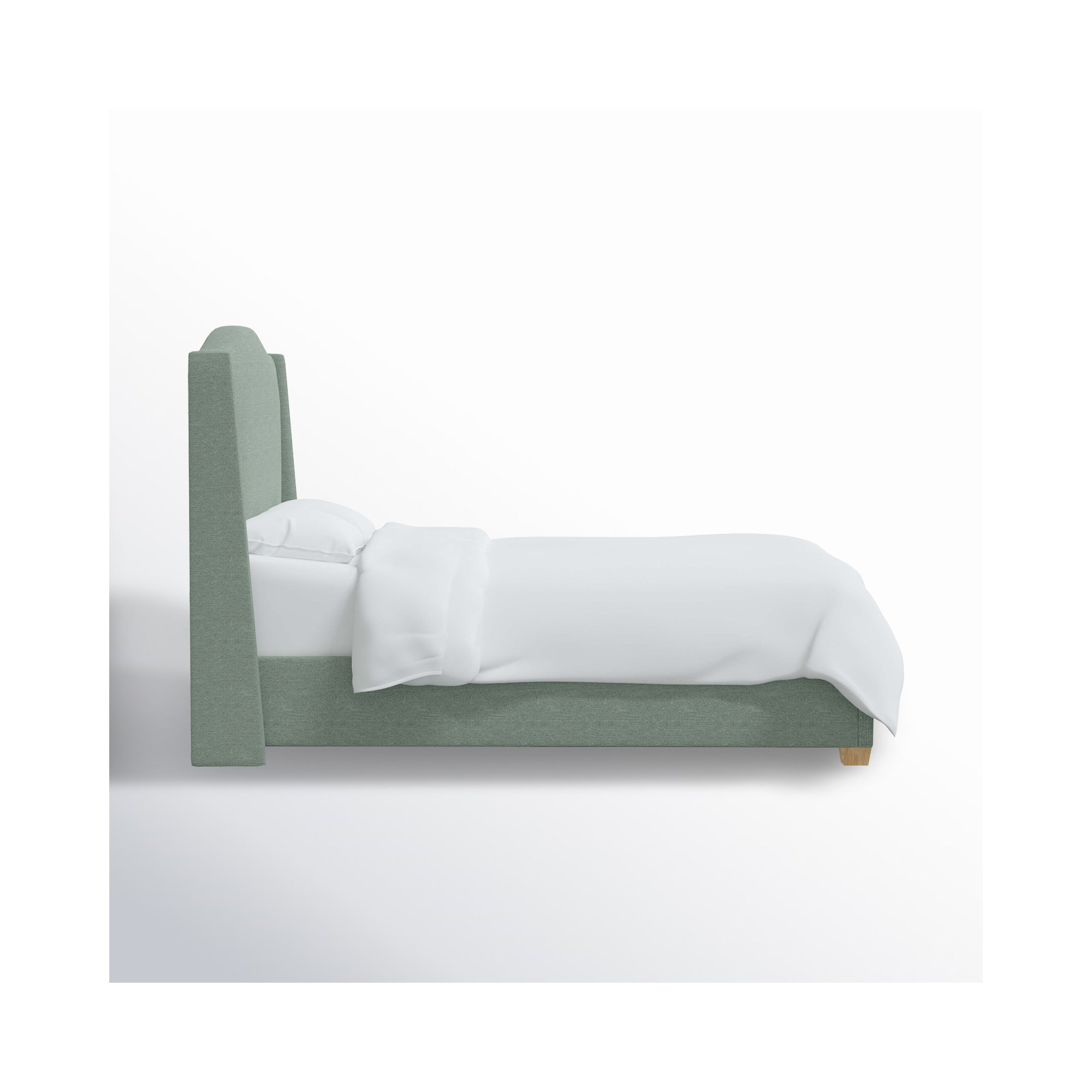 Allis Upholstered Wingback Bed, Textured Seafoam Linen, King