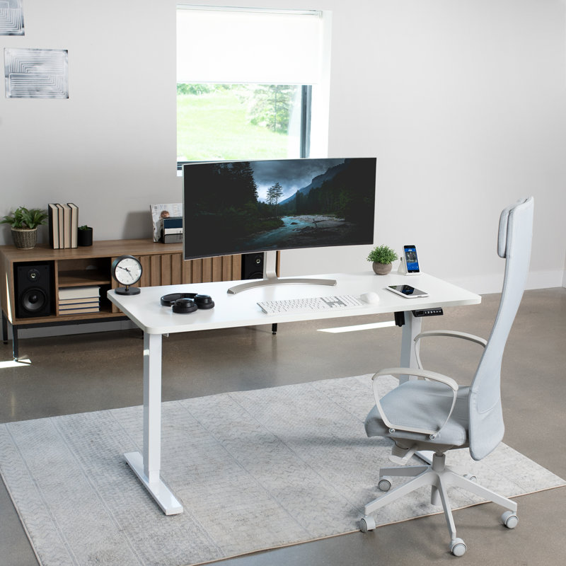 Luxe Electric White 60" Adjustable Standing Desk with Memory Presets