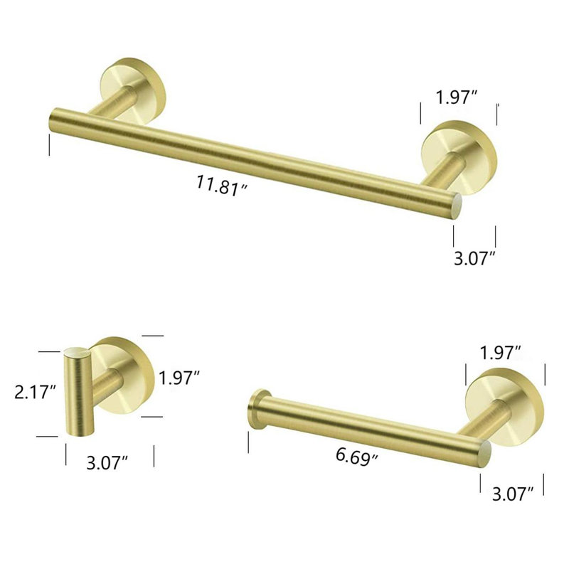 3 - Piece Bathroom Hardware Set, Gold
