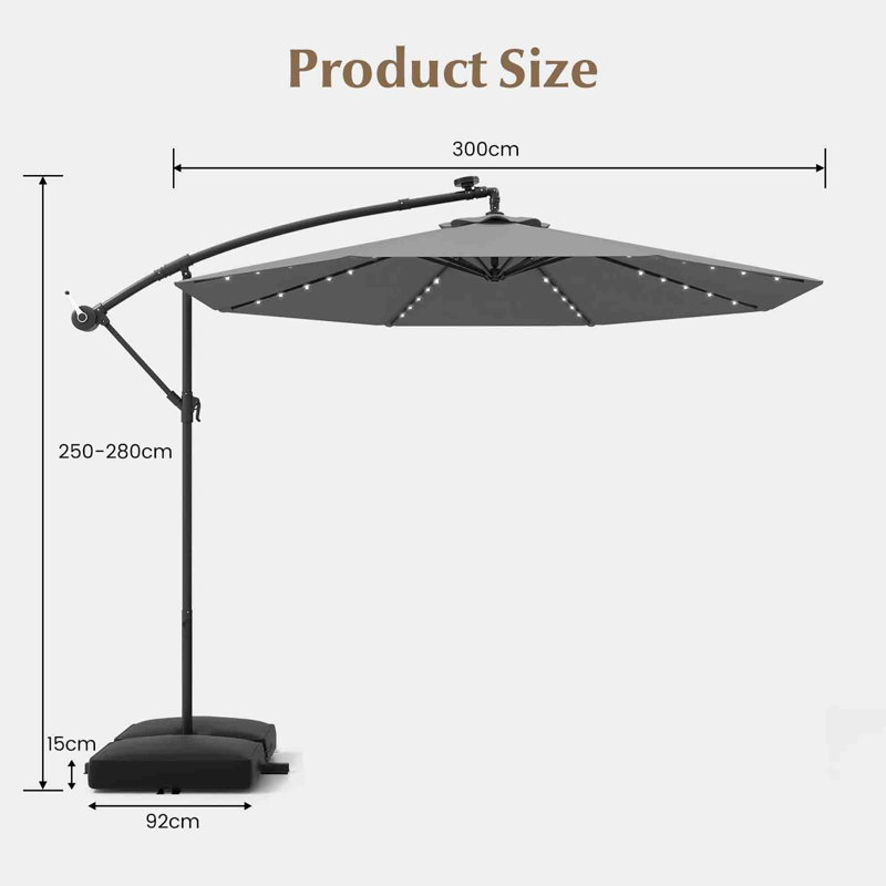 300cm Cantilever Parasol, Dark Grey