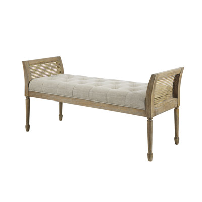 Martha Stewart Isla Tufted Upholstered and Cane Accent Bench