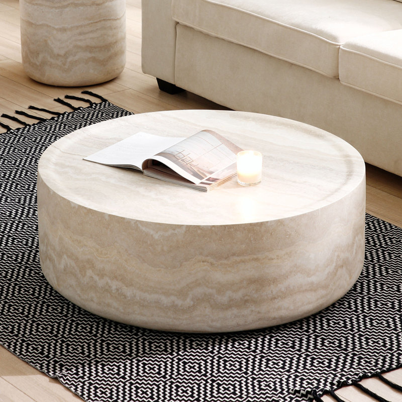 Gyden Round Modern Coffee Table, 12" H x 39.4" L x 39.4" W, Cream
