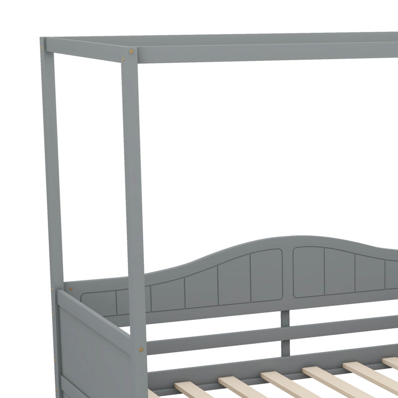 Lit à baldaquin simple avec tiroirs doubles, cadre de lit plateforme en bois avec tête de lit, Gris