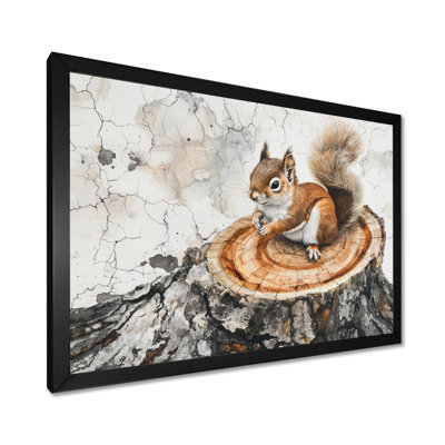 Angella Cute Squirrel On A Wood Slide Forest IV - Squirrel Wall Art