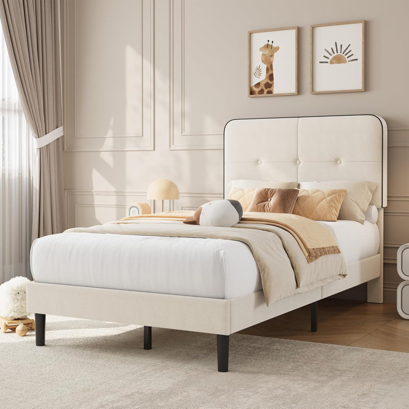 Structure de lit tapissier en velours avec tête de lit réglable et support en métal, conception à réduction de bruit pour les chambres modernes