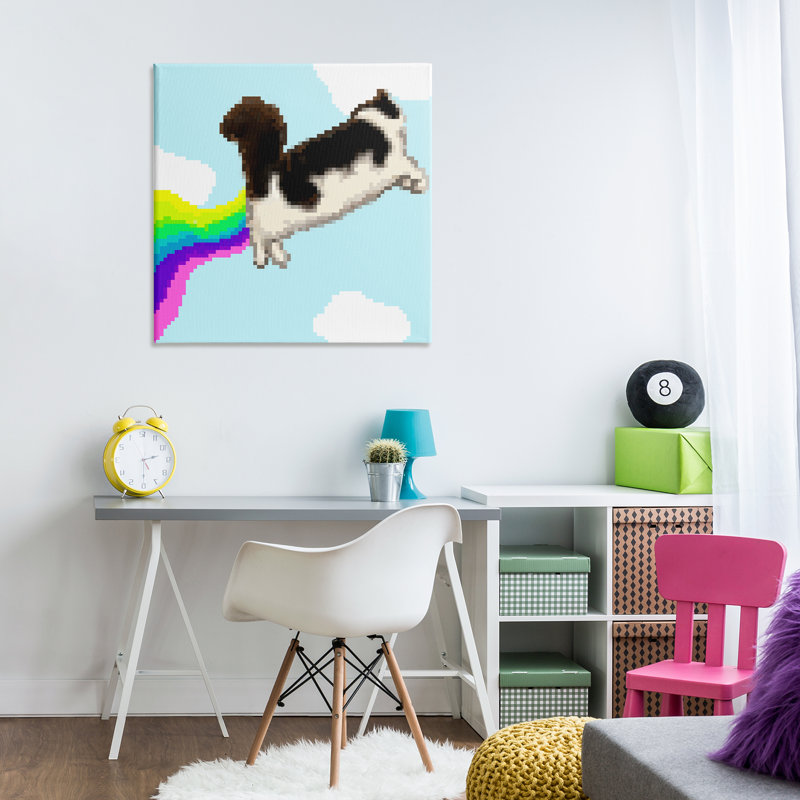 "Whimsical Cat Flying Canvas", art mural par June Erica Vess, H 30 po x l 30 po