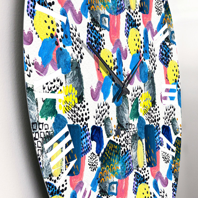 Bleu et jaune coups de pinceau - Horloge murale à motifs, Petit