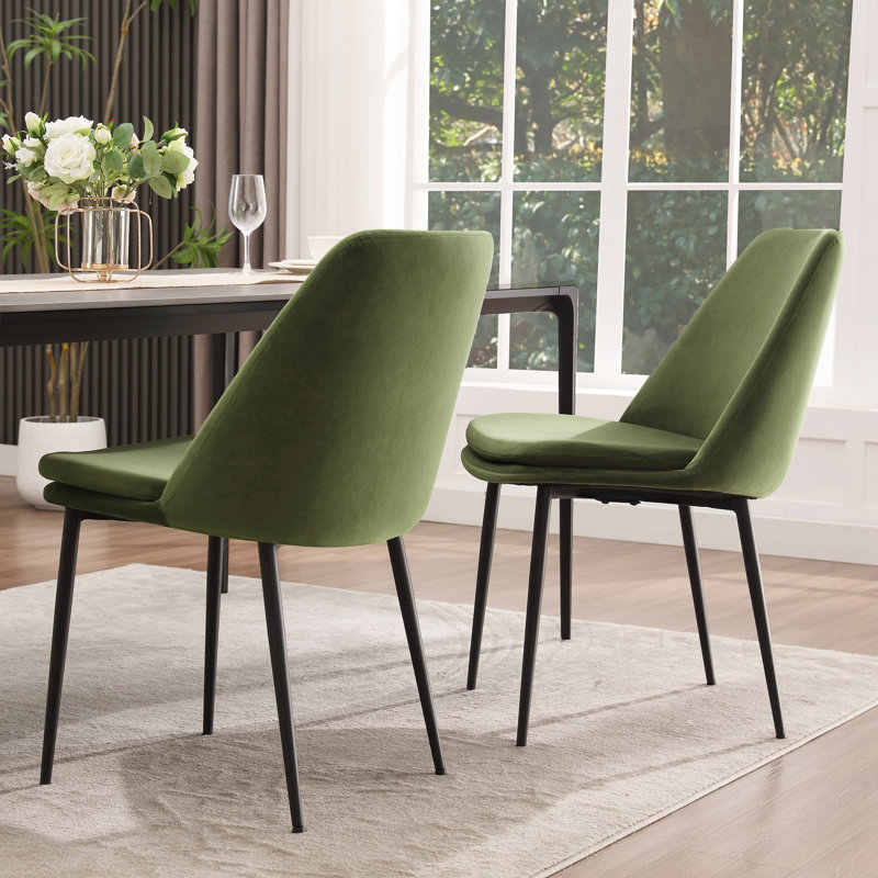 Olive Green Velvet Upholstered Side Chair with Metal Legs