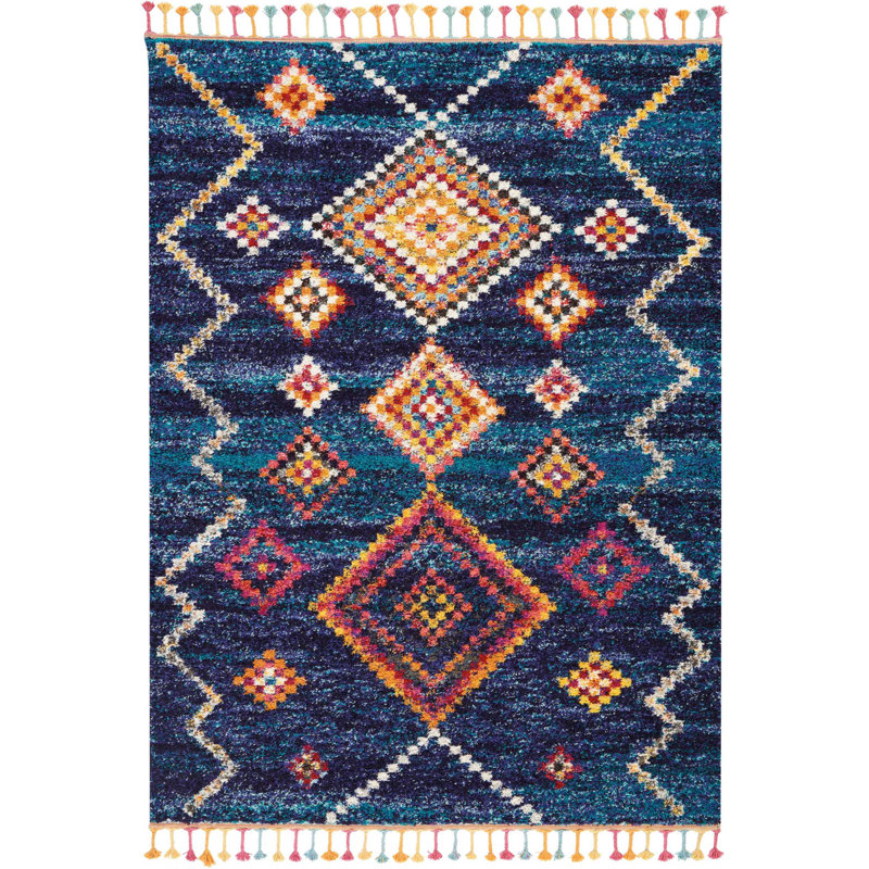 Tapis bleu marine Lucina Tribal Bohemian, Rectangle 6 pi 7 po x 9 pi 6 po