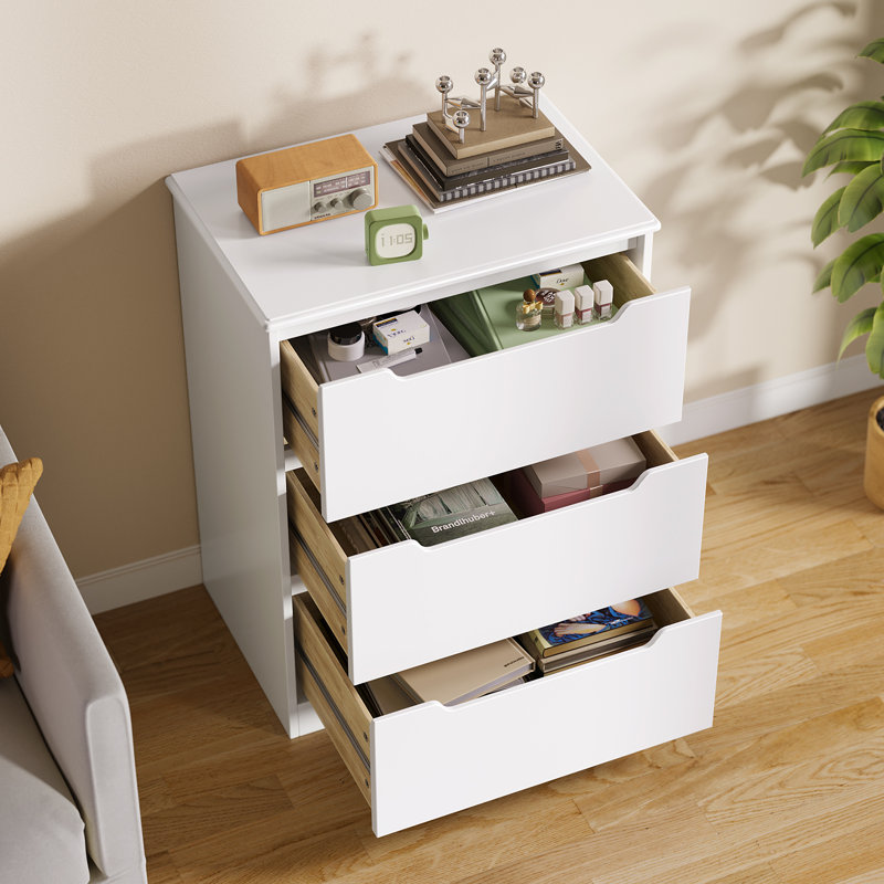 Commode moderne à 3 tiroirs - Commode de table de chevet et commode avec poignées encastrées pour la chambre à coucher, le salon ou le bureau