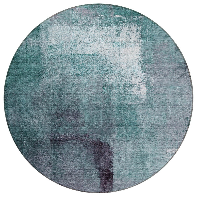 Tapis extérieur lavable abstrait bleu sarcelle et ivoire 8 pi 8 po