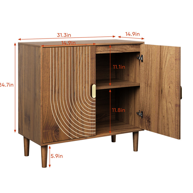 Buffet en bois brun - Armoire de style décontracté, de rangement réglable et de surface à gratter avec un intérieur spacieux de style Mid-Century moderne