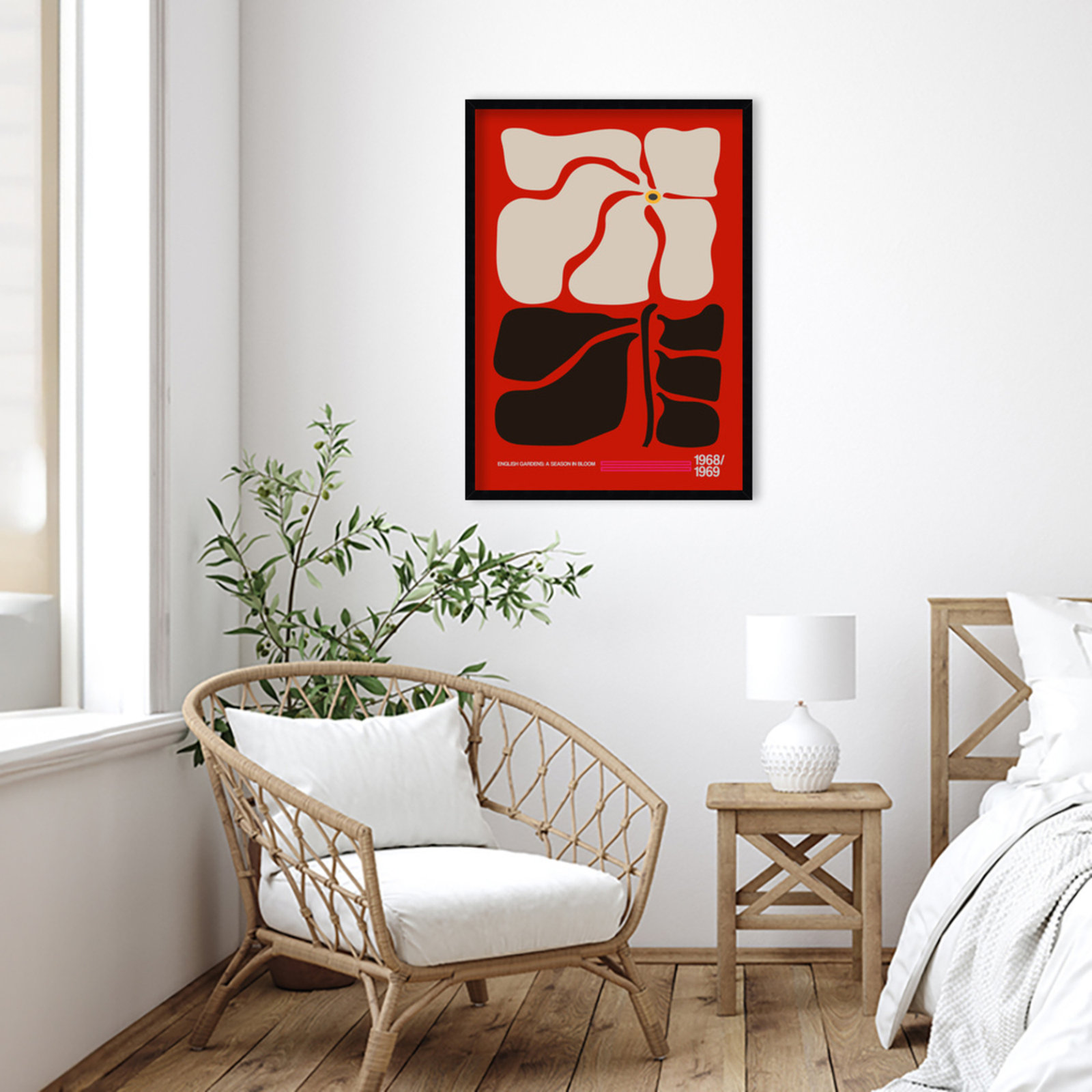 English Gardens Red by Frances Collett, Black, 33" H x 24" W x 1" D