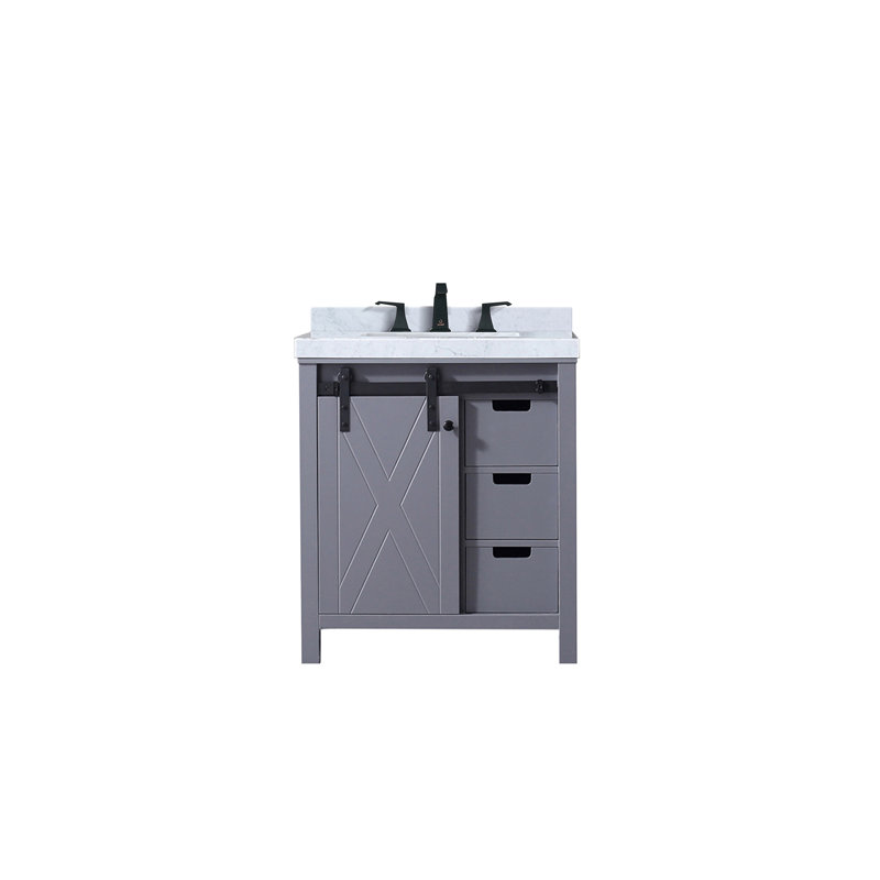Marsyas 30 in W x 22 in D Single Bath Vanity with Faucet Set, Dark Gray, White Carrara Marble