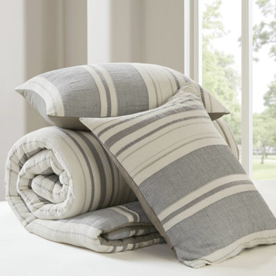3Pcs Full/Queen Comforter - Stylish Casual Collection, Waffle And Gauze Mix, Softened With Washing, All Use Earthy Toned Bedding, Natural Cotton Sides, Consistent Comfort, Machine Wash Cold