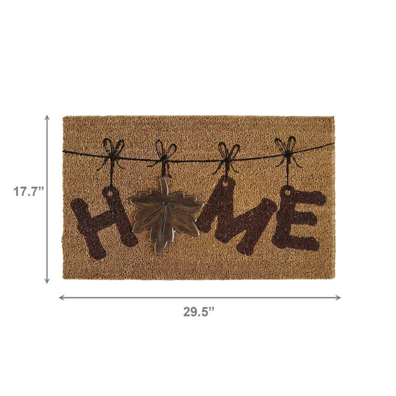 Coir Mat With Rubber Accent Home With Maple Leaf Accent