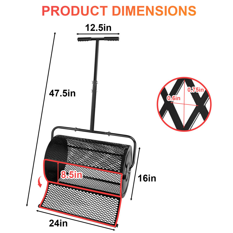 24" Wheeled Compost Spreader, Black