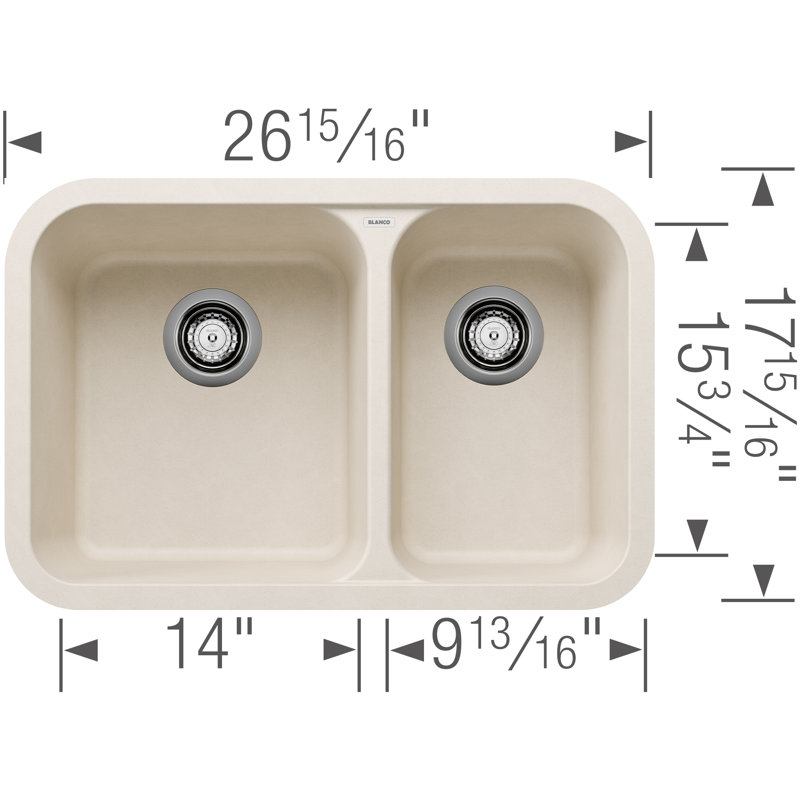 Vision 27" L x 18" W Double Bowl Granite Undermount Kitchen Sink with Basket Strainers, Soft White