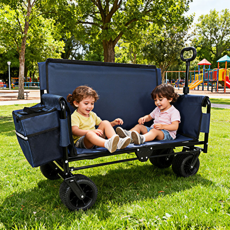Folding Wagon Cart With Bench Sea, Dark Blue