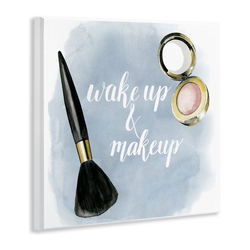 'Blue Watercolor Wake Up and Make Up' - Wrapped Canvas Print