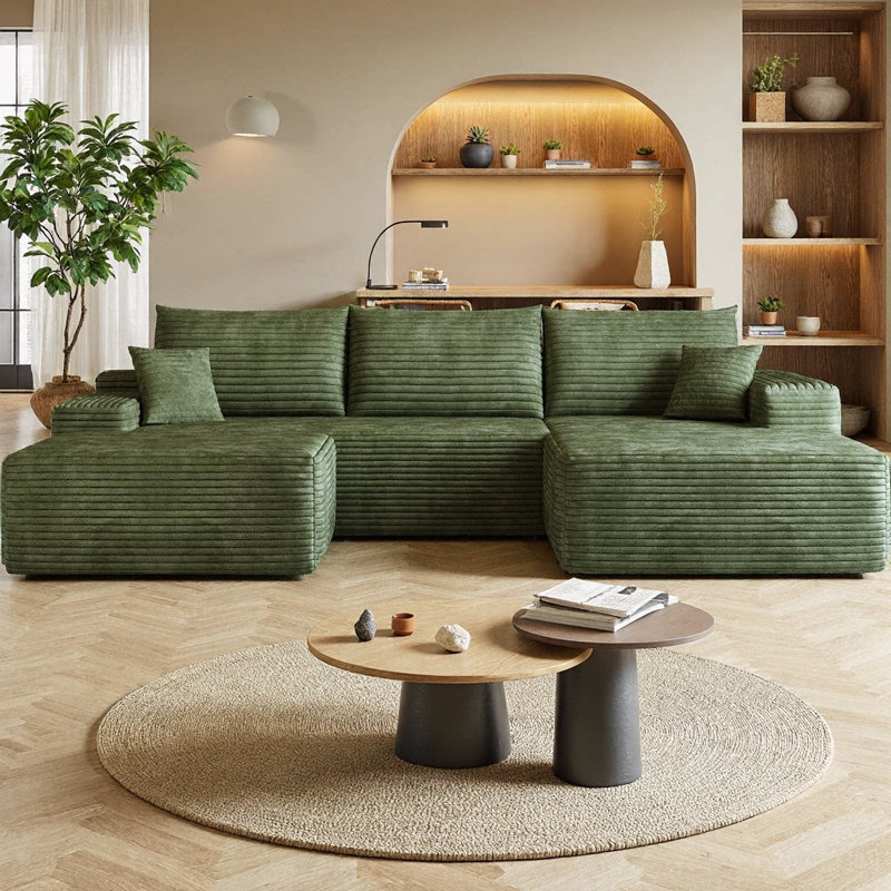 Boneless 107" U-Shaped Cloud Sectional Sofa with Ottoman, Plush Corduroy Fabric Deep Seat Corner Couch, Modern Minimalist Living Room Furniture, No Assembly Required