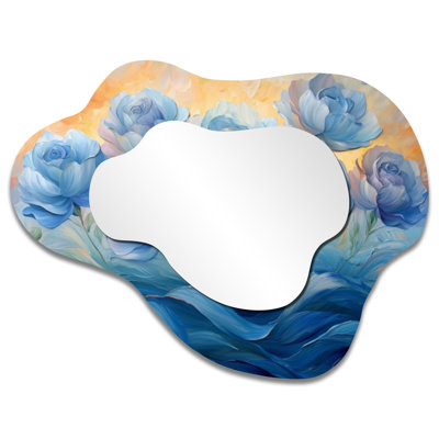 Blue Peony Petals In Harmony I - Miroir mural décoratif de pivoines, miroir de coiffeuse traditionnel, imprimé sur métal