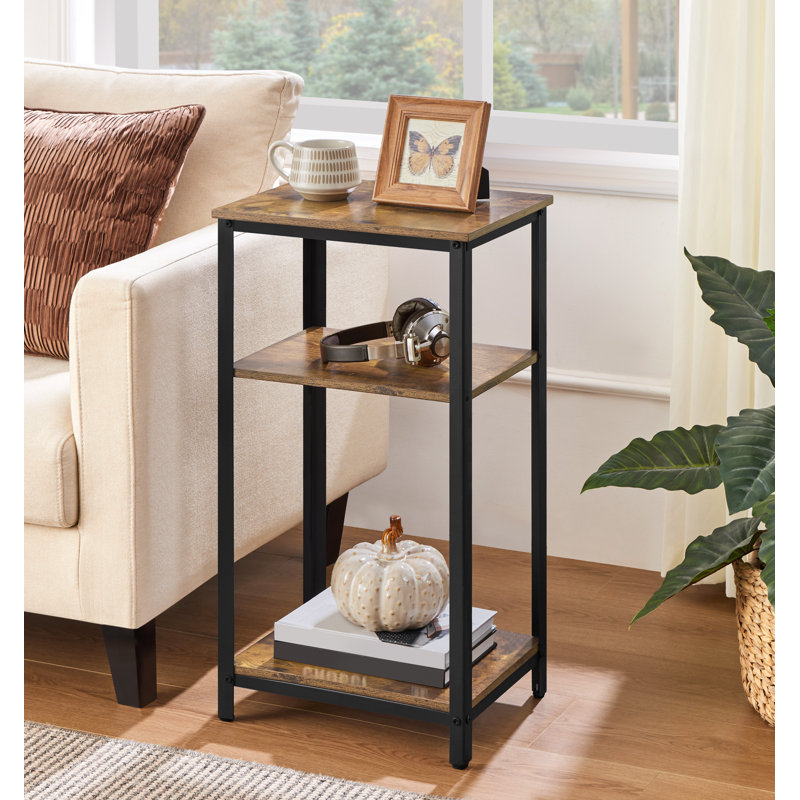 Height Side Table with Shelves, 2, 29.5" H x 16" W x 12" D, Rustic Brown Top/Black Base