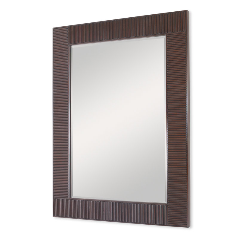 Reeded Wood Flat Wall Mirror, Walnut