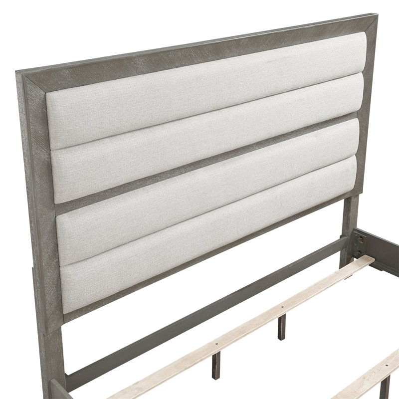 Élégant lit à finition grise avec tête de lit capitonnée et mobilier de chambre à coucher moderne en bois 1pc