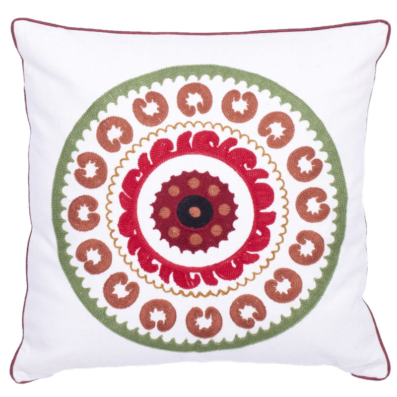 Embroidered Cotton Reversible Throw Pillow, Jasmine Red