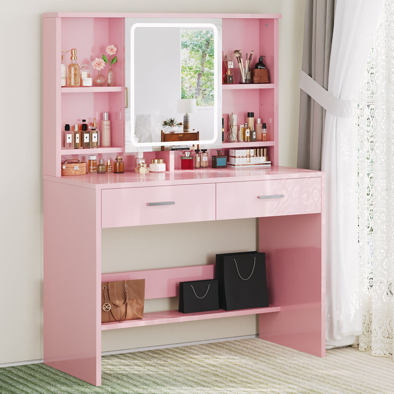 Dressing Table with Mirror, Pink