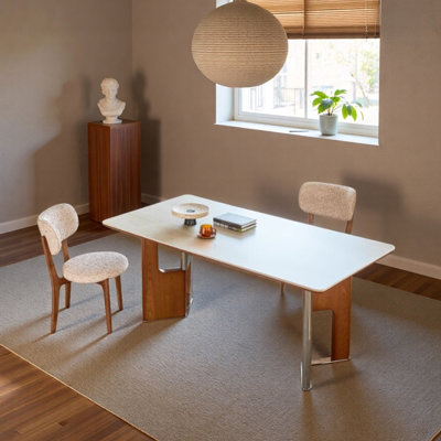 Beige Rock Slab Rectangular Dining Table Sets