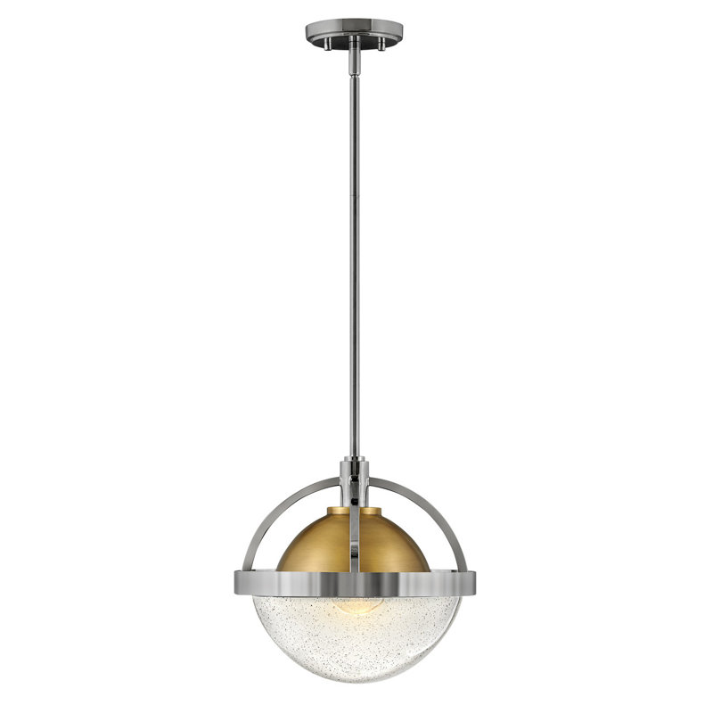 Luminaire suspendu sphère simple à 1 lumière Kathryn, Nickel poli, Laiton héritage