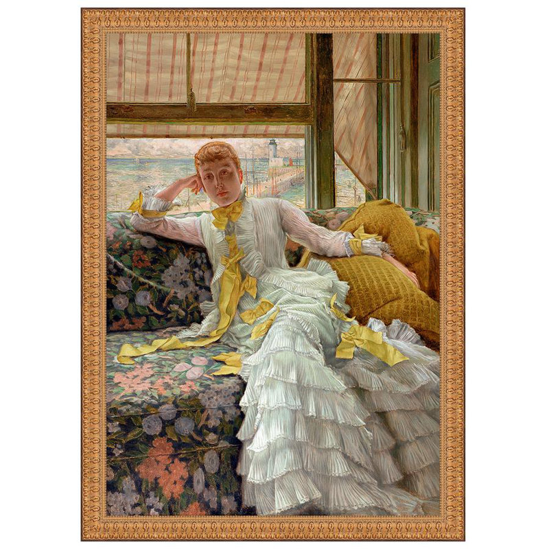 Seaside 1878 Victorian Canvas Painting with Antique Gold Frame