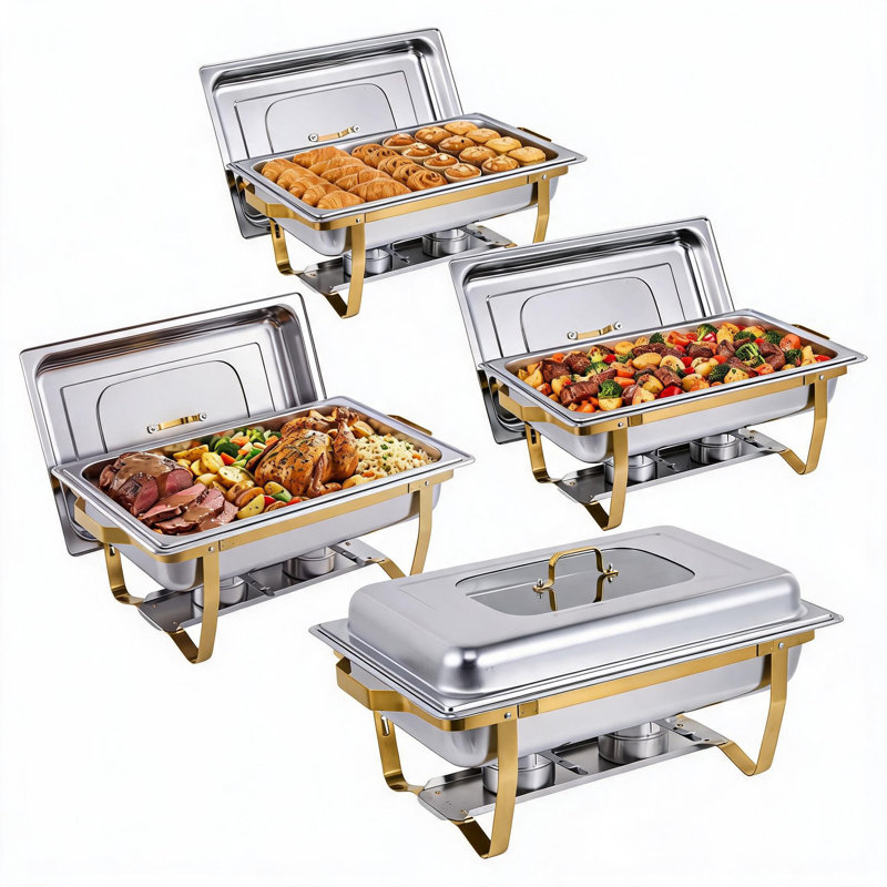 Ensemble de 4 réchauds à vaisselle, acier inoxydable 11 pte, doré, 4