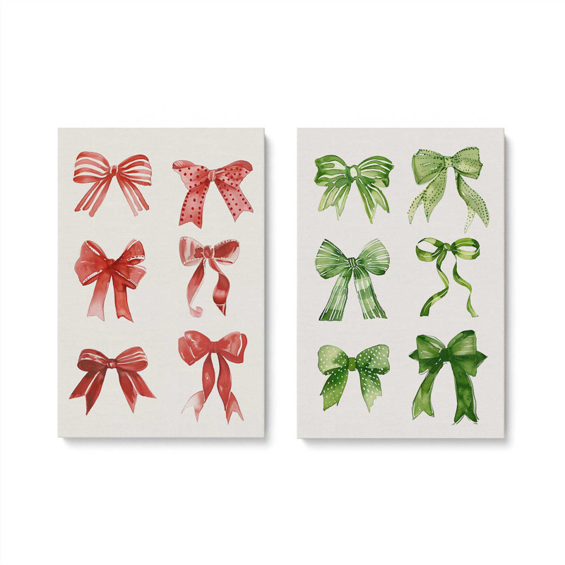 «Merry Little Bows», ensemble de 2 impressions sur toile, H 18 po x l 24 po, Toile tendue, Toile tendue