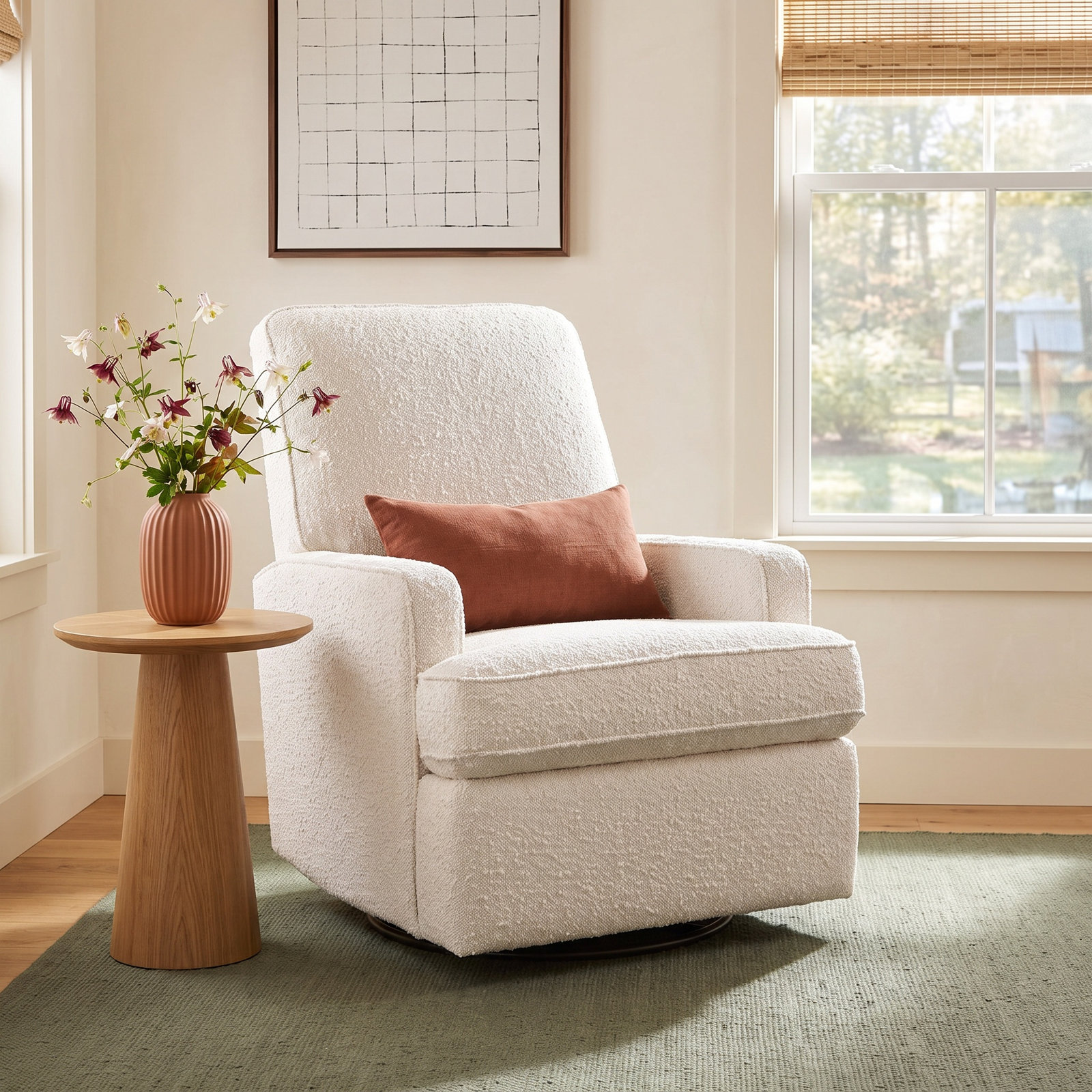 Tucker Swivel Glider, Cream Boucle