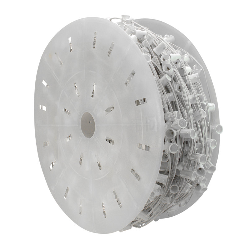 1000' Commercial C9 Christmas Light Socket Set Spool - 12" Spacing White Wire