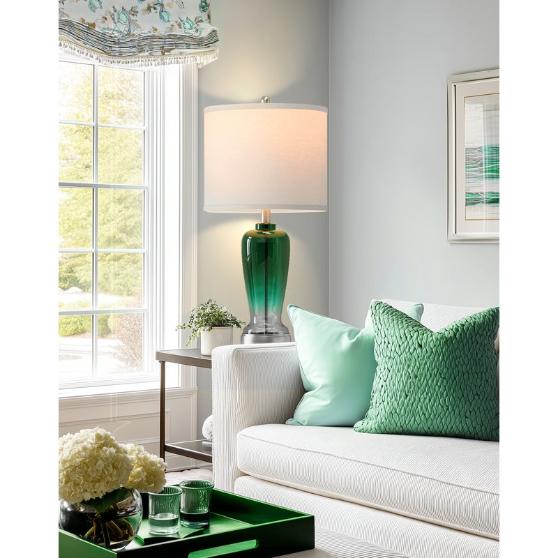 26'' Glass Table Lamp for Nightstand Deco Gradient Green Modern Lamp with Led Bulb