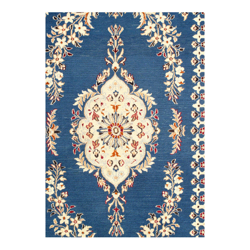 Tapis bleu clair en laine 6 pi 2 po x 3 pi 9 po One-of-a-Kind